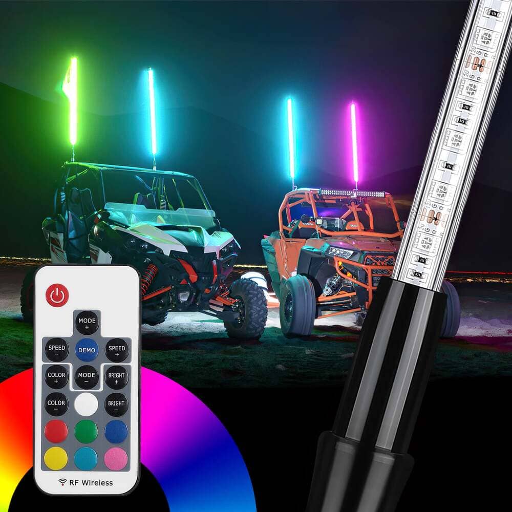 Kemimoto RZR (5FT & RGB - 1PC) LED Whip Lights - ATV/UTV
