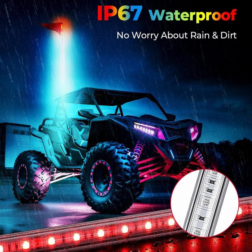 Kemimoto RZR (5FT & RGB - 1PC) LED Whip Lights - ATV/UTV