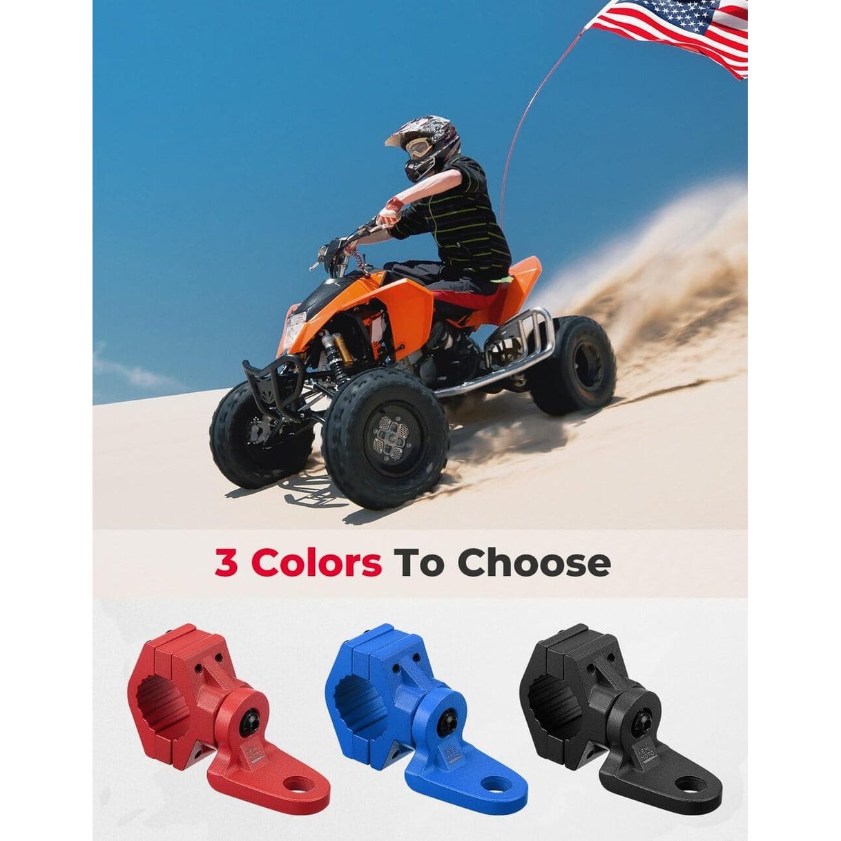 Kemimoto ATV/ UTV Whip Light / Flag Mounting Bracket 7/8"-9/8" Handlebar Rack Bars