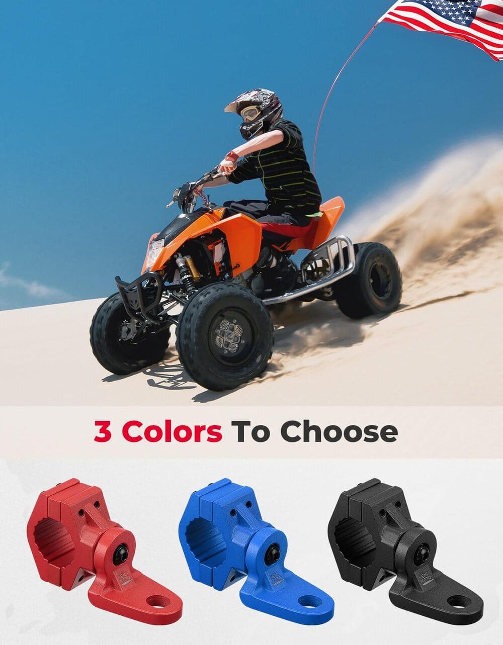Kemimoto ATV/ UTV Whip Light / Flag Mounting Bracket for 7/8"-9/8" Handlebar Rack Bars