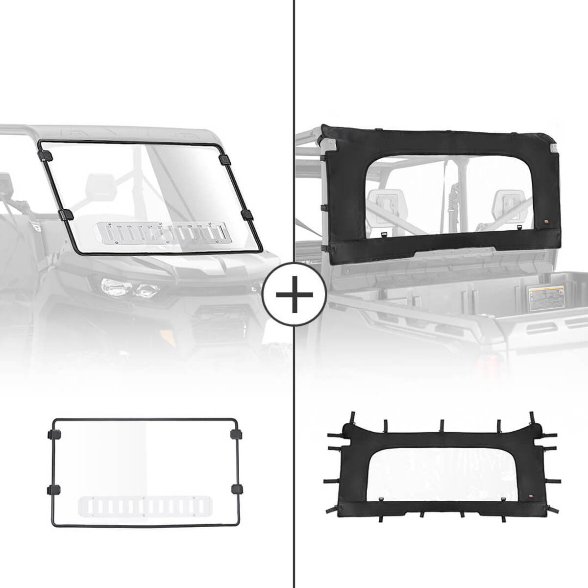 Kemimoto Can-Am Defender Front Vented Full Windshield & Soft Rear Windshield