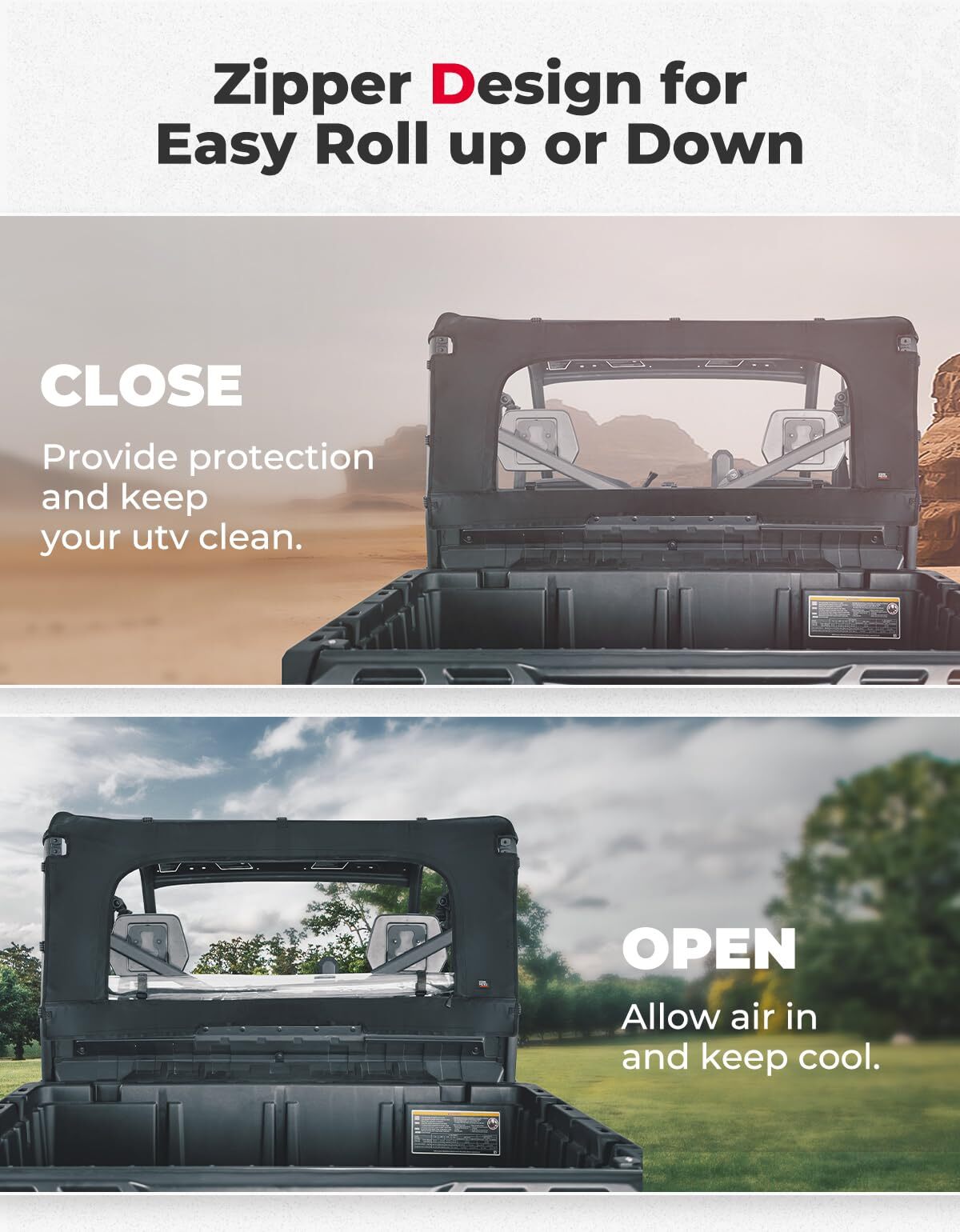Kemimoto Can-Am Defender Front Vented Full Windshield & Soft Rear Windshield
