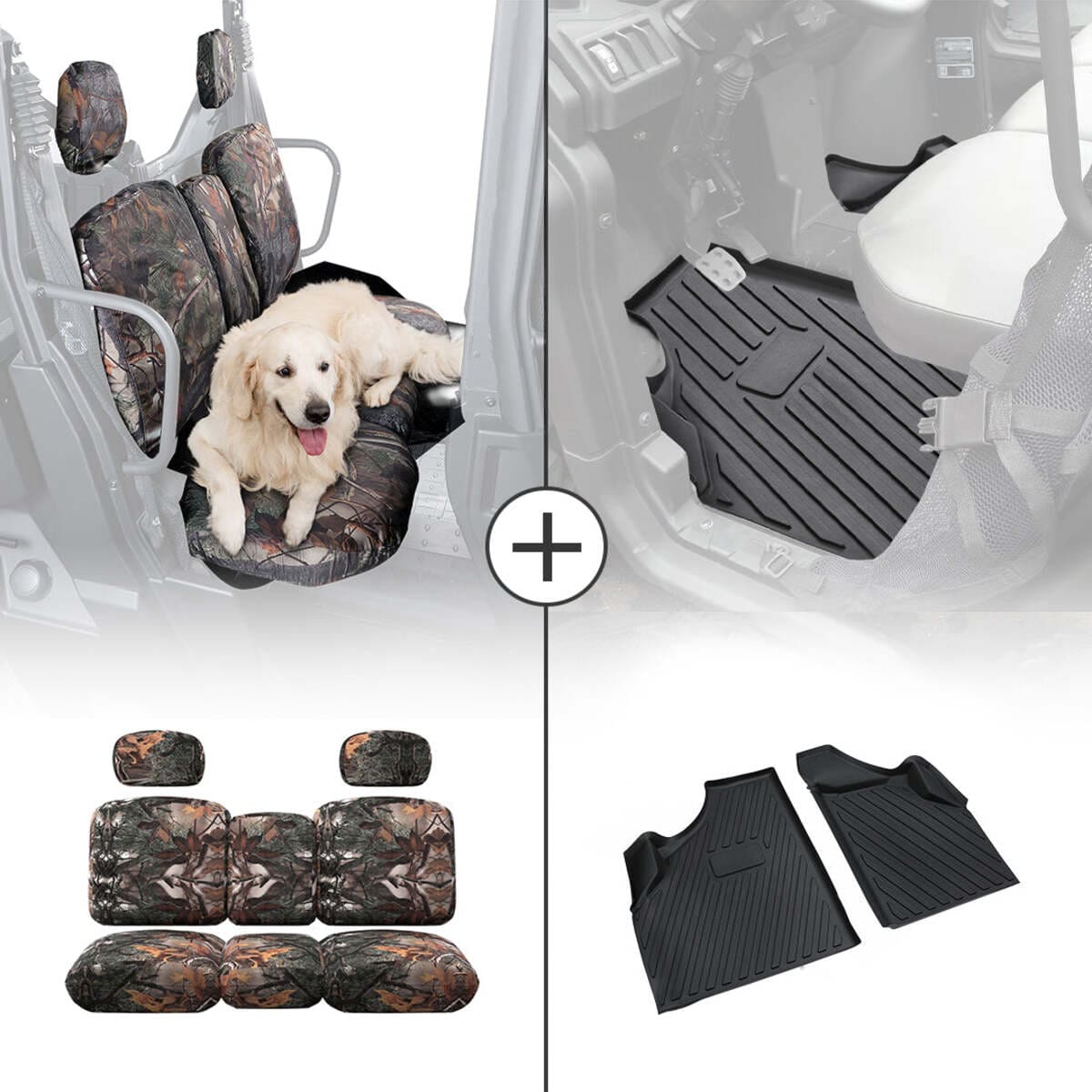 Kemimoto Can-Am Defender HD 7/8/9/10 Camouflage Seat Cover & TPE Floor Mats