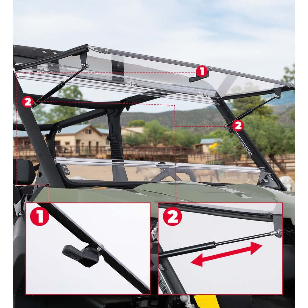 Kemimoto Can-Am Defender HD 5/8/10 1/5" Thick Polycarbonate 2-in-1 Flip Windshield