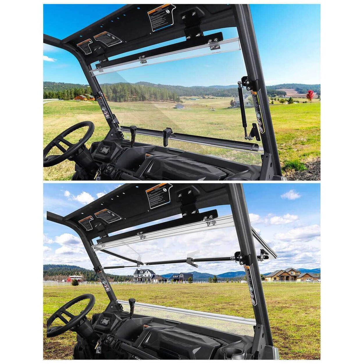 Kemimoto Can-Am Defender HD 5/8/10 1/5" Thick Polycarbonate 2-in-1 Flip Windshield