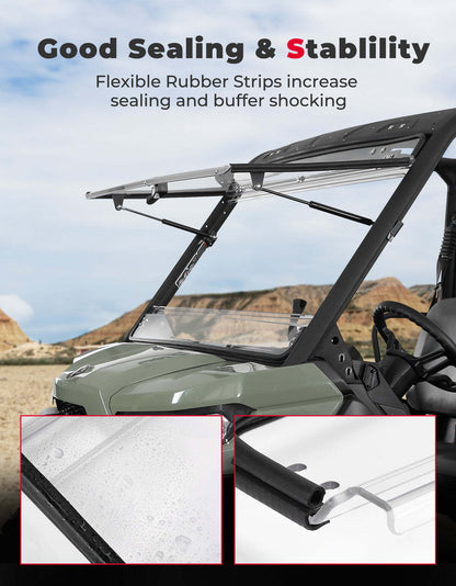 Kemimoto Can-Am Defender HD5/8/10 2-in-1 Flip Windshield 1/5" Thick Polycarbonate