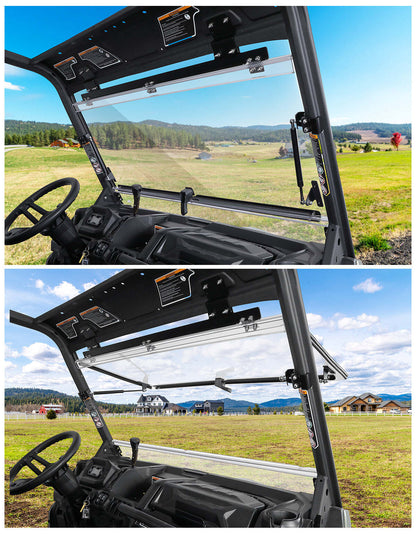 Kemimoto Can-Am Defender HD5/8/10 2-in-1 Flip Windshield 1/5" Thick Polycarbonate
