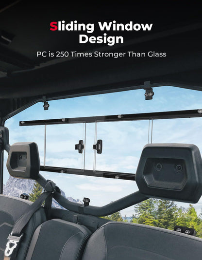 Kemimoto Can-Am Defender HD5/8/10 Rear Windshield with Sliding Panel