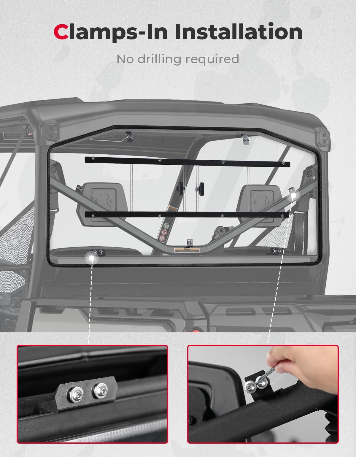 Kemimoto Can-Am Defender HD5/8/10 Rear Windshield with Sliding Panel