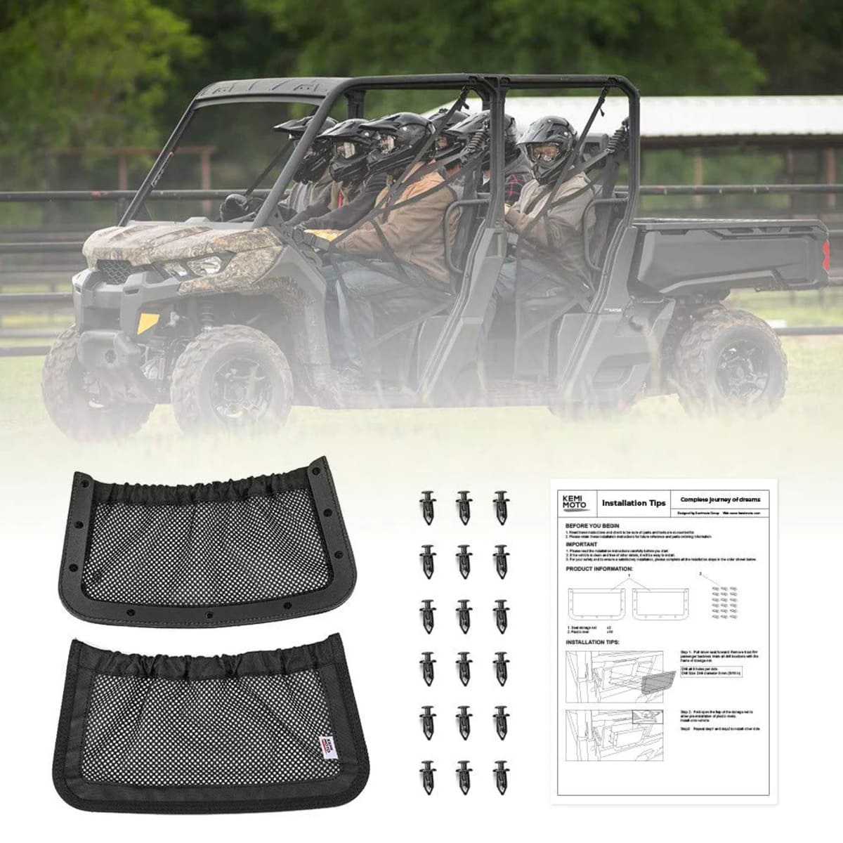 Kemimoto Can-Am Defender Max UTV Backrest Rear Storage Nets