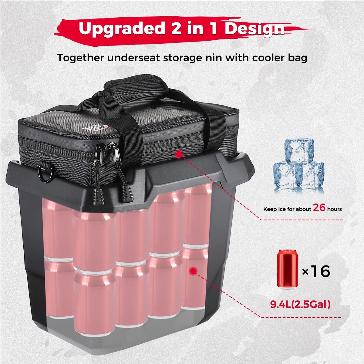 Kemimoto Can-Am Defender Underseat Storage Bin with Insulated Ice Cooler Bag