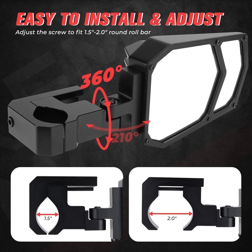 Kemimoto Can Am Maverick X3 1.5"-2" Fit Roll Bar UTV Side Mirrors w/ Light
