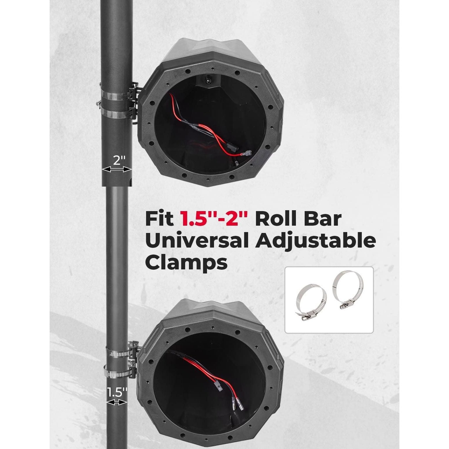 Kemimoto Can-Am Maverick X3 1.5" to 2" Speaker Pod Enclosure Roll Bar - 8-Inch