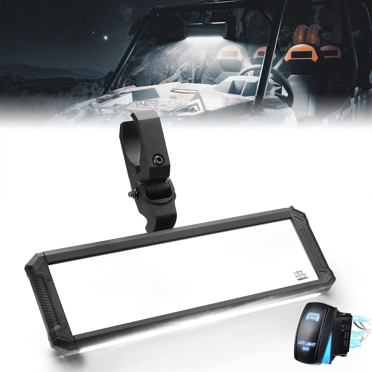 Kemimoto Can-Am Maverick X3 1.6"-2" Mount Upgraded UTV Rear View Center Mirror Interior Light