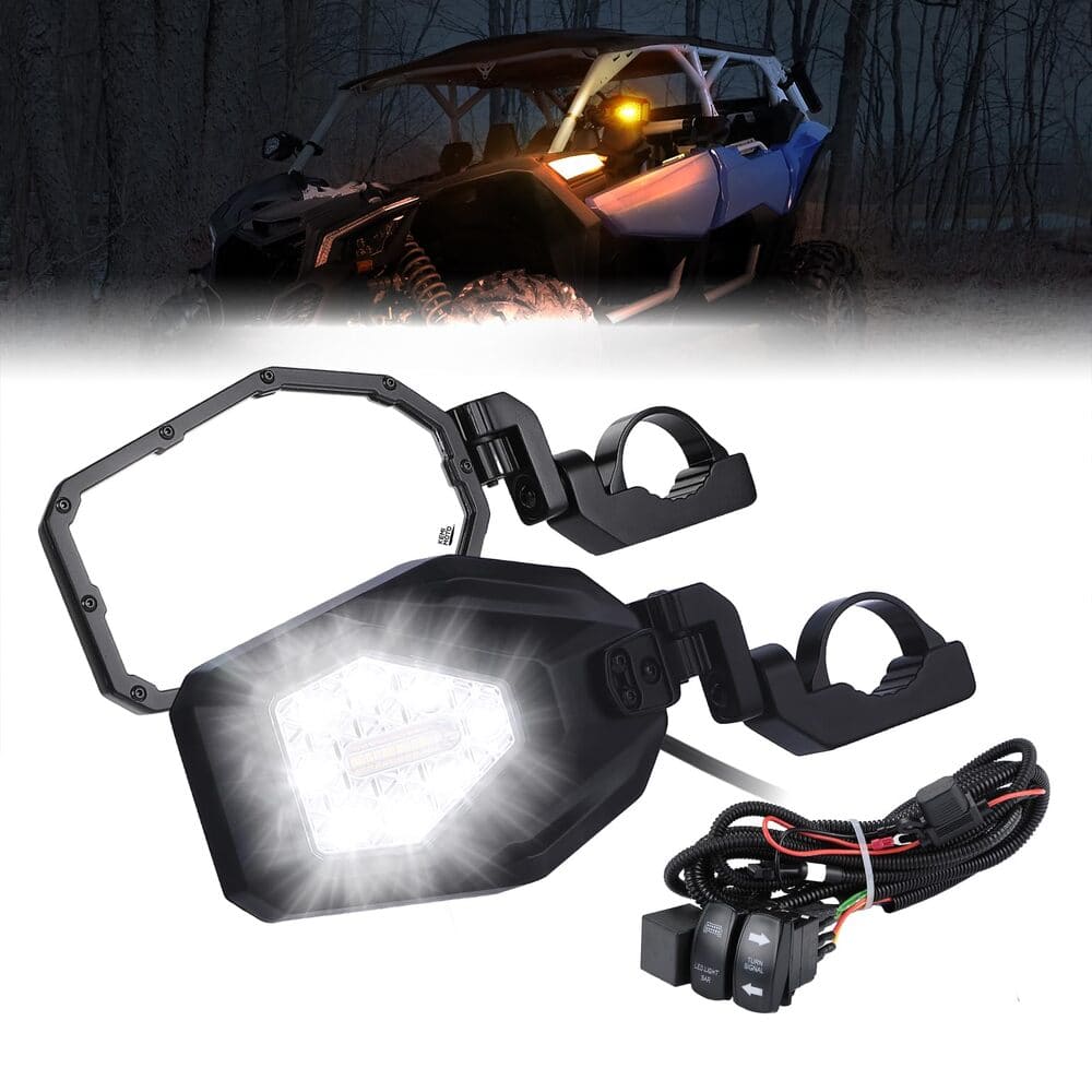 Kemimoto Can Am Maverick X3 1.6"-2" Roll Bar Side Mirrors w/ LED Turn Lights