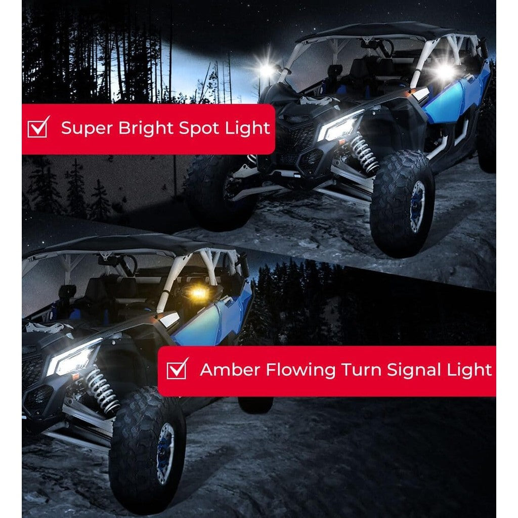 Kemimoto Can Am Maverick X3 1.6"-2" Roll Bar Side Mirrors w/ LED Turn Lights