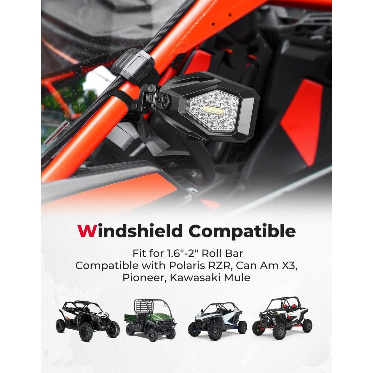 Kemimoto Can Am Maverick X3 1.6"-2" Roll Bar Side Mirrors w/ LED Turn Lights