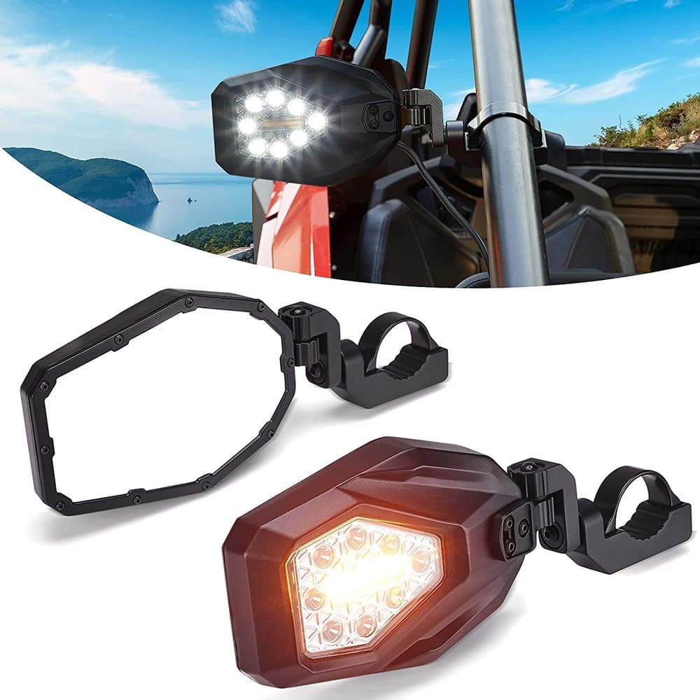 Kemimoto Can Am Maverick X3 1.6"-2" Roll Bar Side Mirrors w/ LED Turn Lights