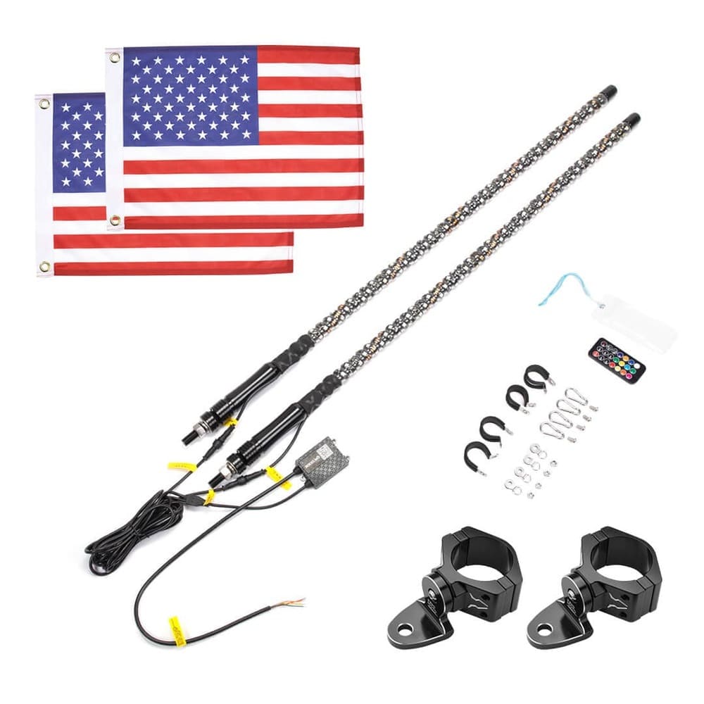 Kemimoto Can-Am Maverick X3 3FT 2Pcs Spiral Whip Light Bluetooth Control