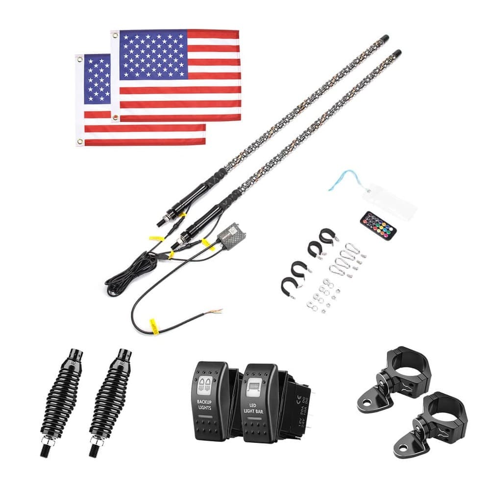 Kemimoto Can-Am Maverick X3 3ft Bluetooth Control Spiral Whip Light - 2 Pcs