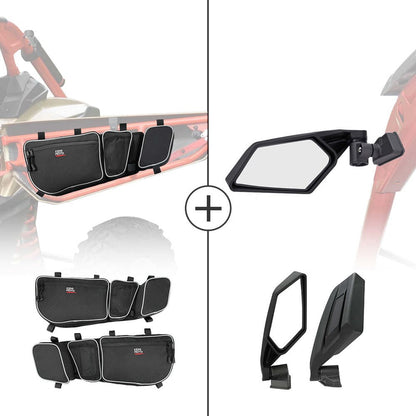 Kemimoto Can-Am Maverick X3 Front Door Storage Bags & Side View Mirror