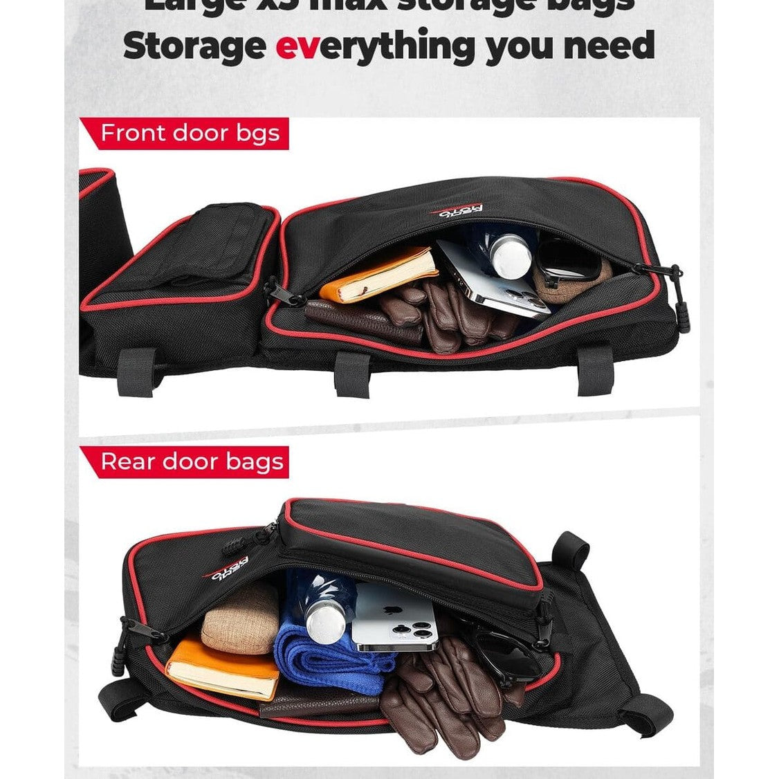 Kemimoto Can-Am Maverick X3 Max Front & Rear Door Bags - Red