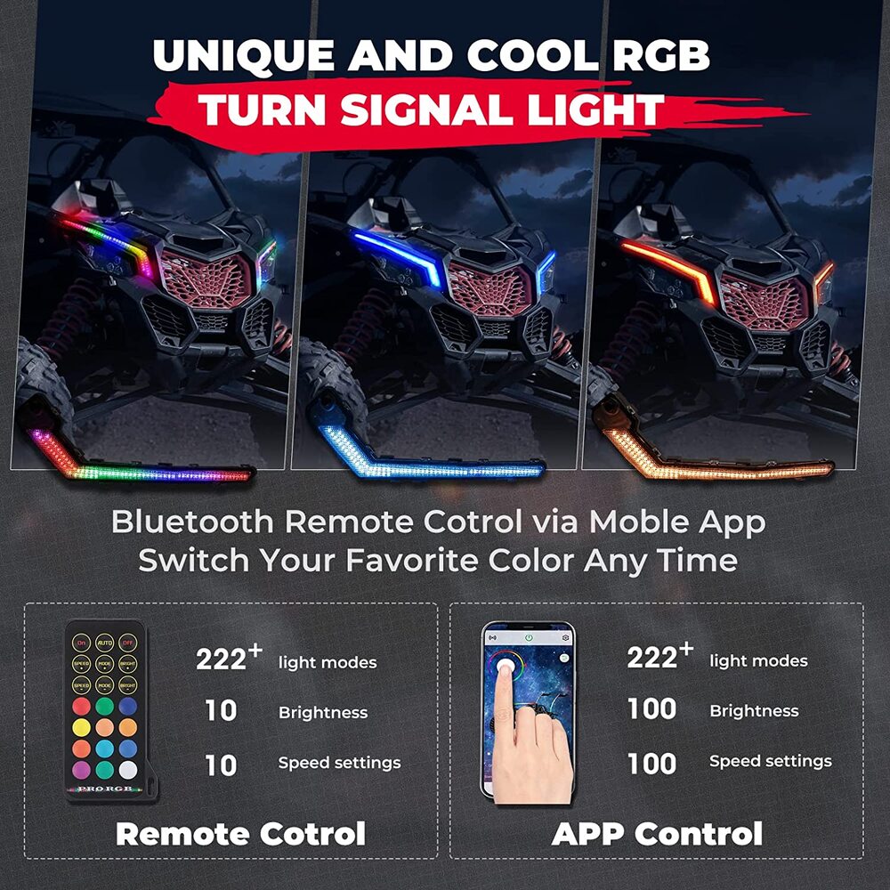 Kemimoto Can-Am Maverick X3/Max RGB Fang Lights with APP+RF Remote Control