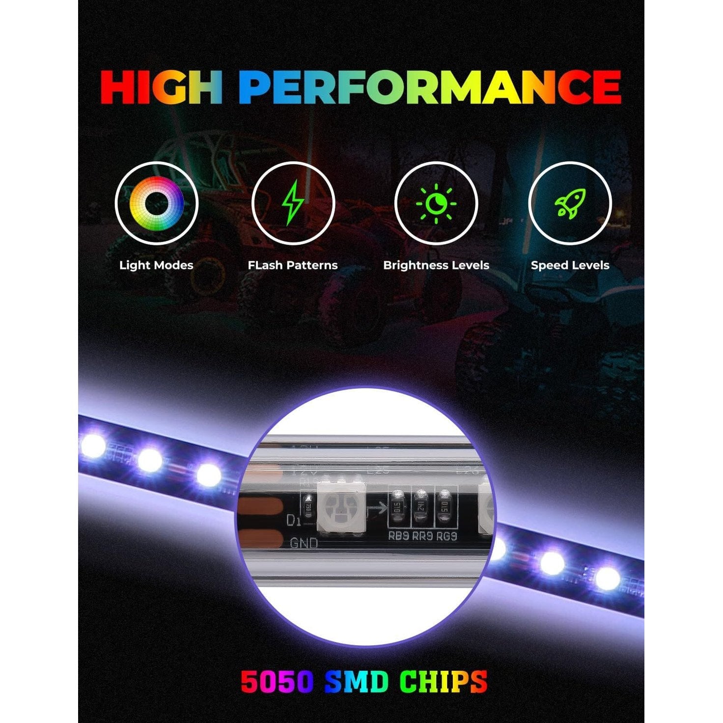 Kemimoto Can-Am Maverick X3 UTV 3ft/ 4ft Whip Lights w/ Spring Base - 2 Pcs