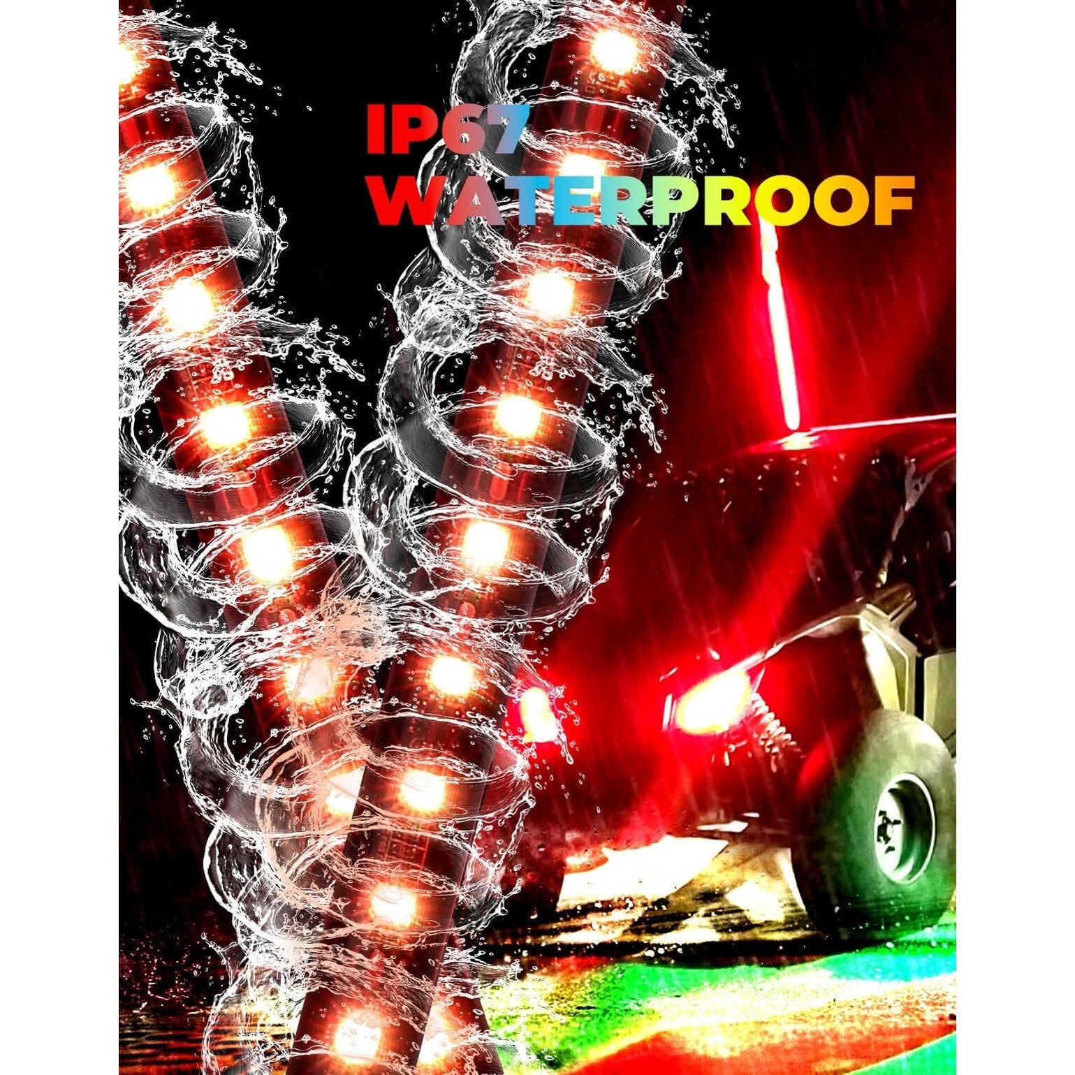 Kemimoto Can-Am Maverick X3 UTV 3ft/ 4ft Whip Lights w/ Spring Base - 2 Pcs