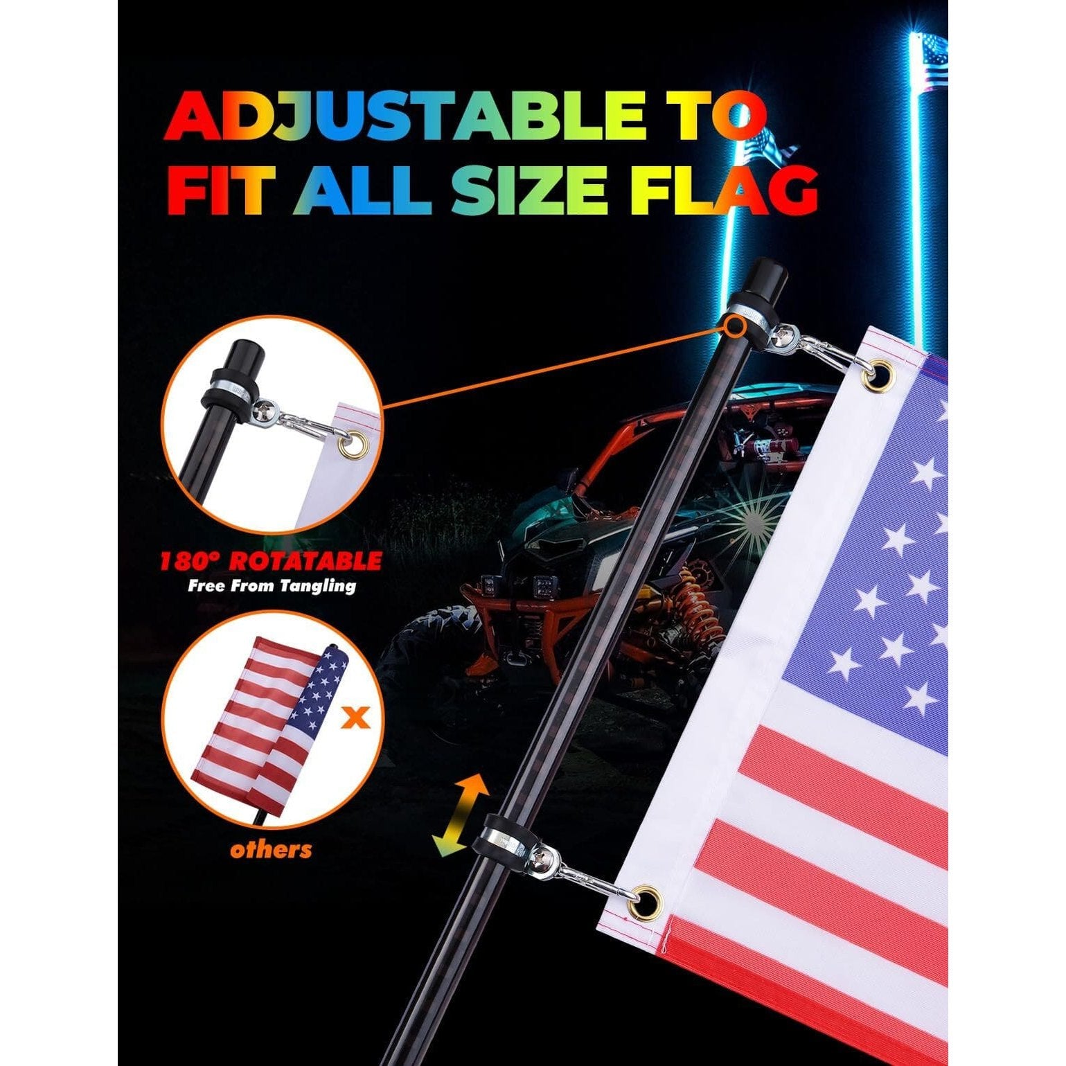 Kemimoto Can-Am Maverick X3 UTV 3ft/ 4ft Whip Lights w/ Spring Base - 2 Pcs