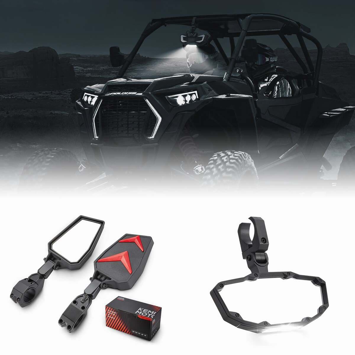 Kemimoto 1.75“-2" Round Roll Bars Universal Side Rear & Center View Mirror
