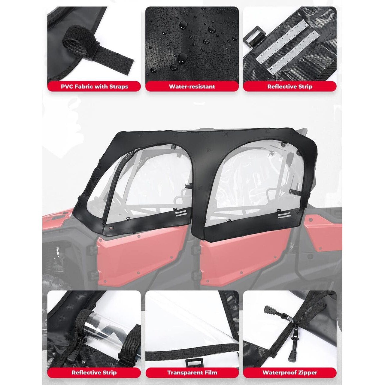 Kemimoto Honda Pioneer 1000-6 Soft Upper Door Cab Enclosure Set