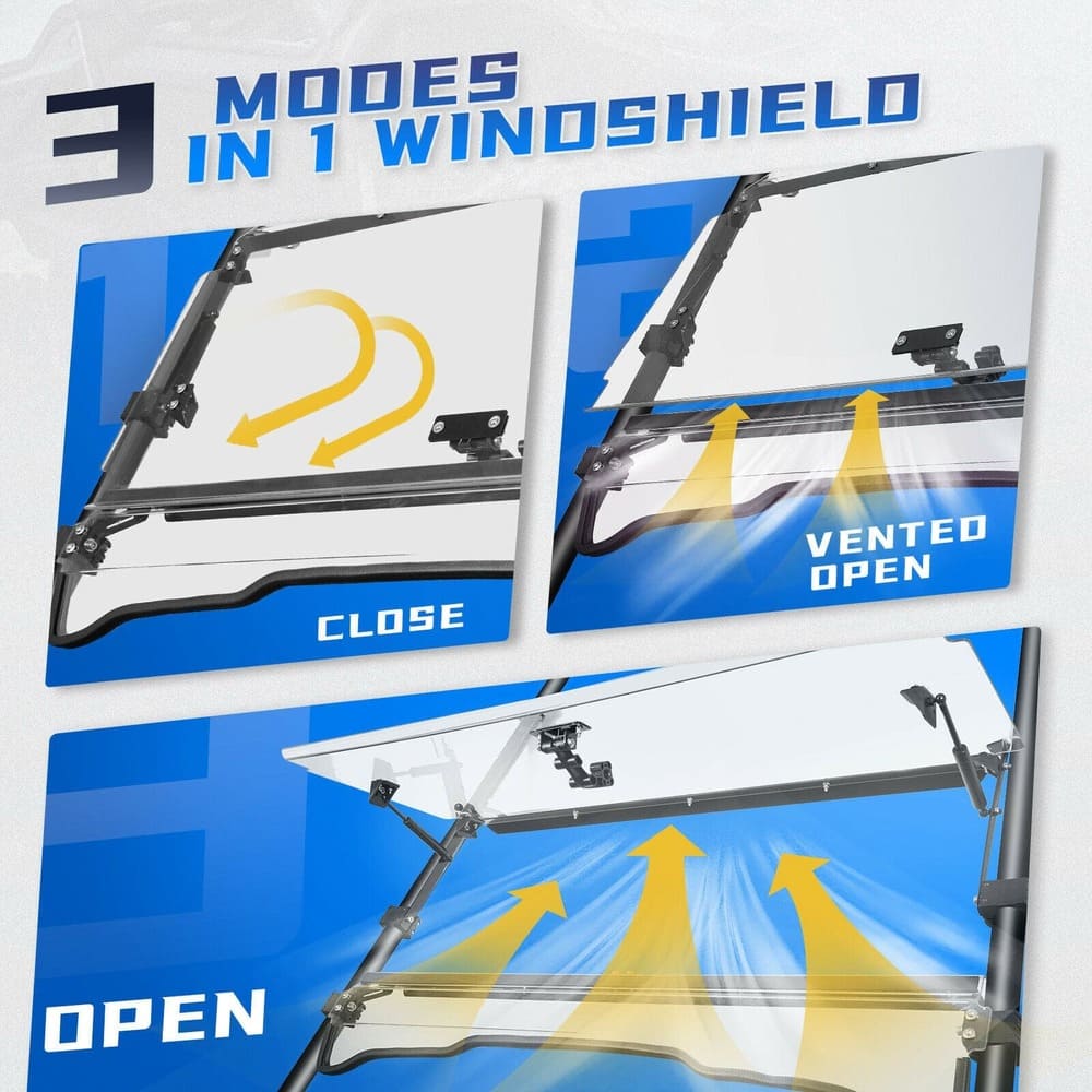 Kemimoto Honda Pioneer 1000 UTV 3-in-1 Flip Windshield