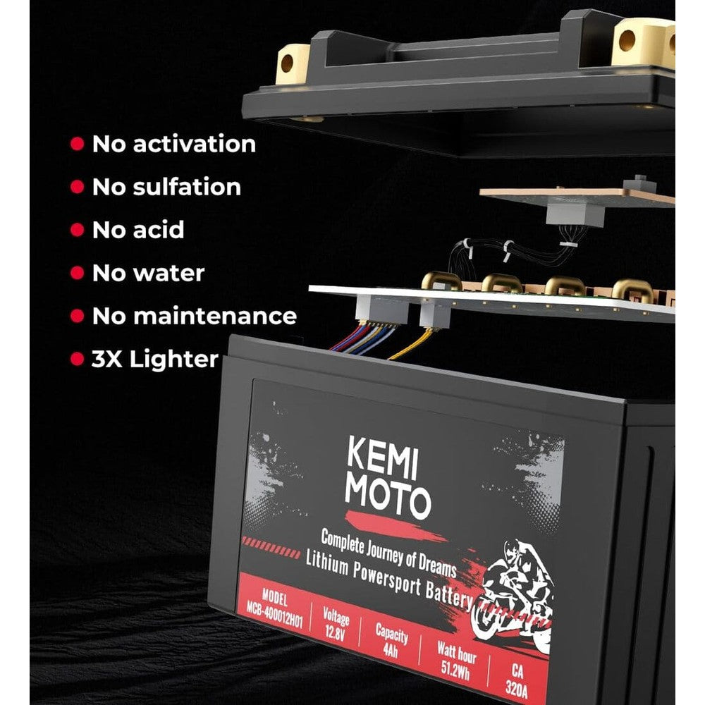 Kemimoto ATV/UTV Life PO4 12v 4Ah Lithium Battery