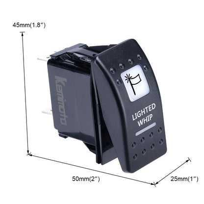 Kemimoto Lighted Whip Illuminated Marine Rocker Switch 12V