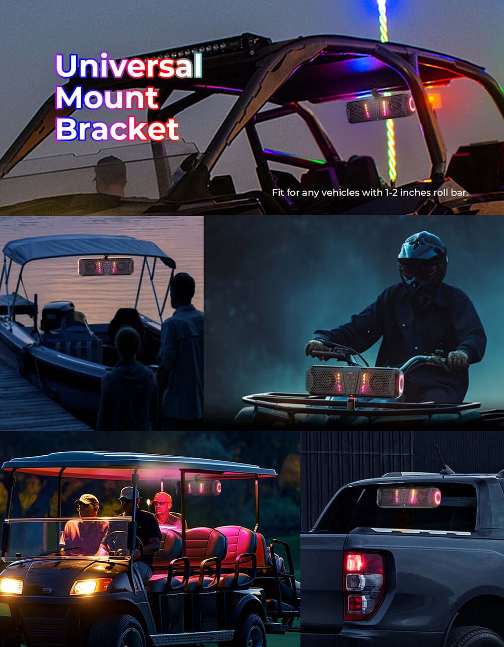 Kemimoto Midnight 40 16'' RGB Bluetooth Sound Bar for UTV Golf Cart Marine Boat