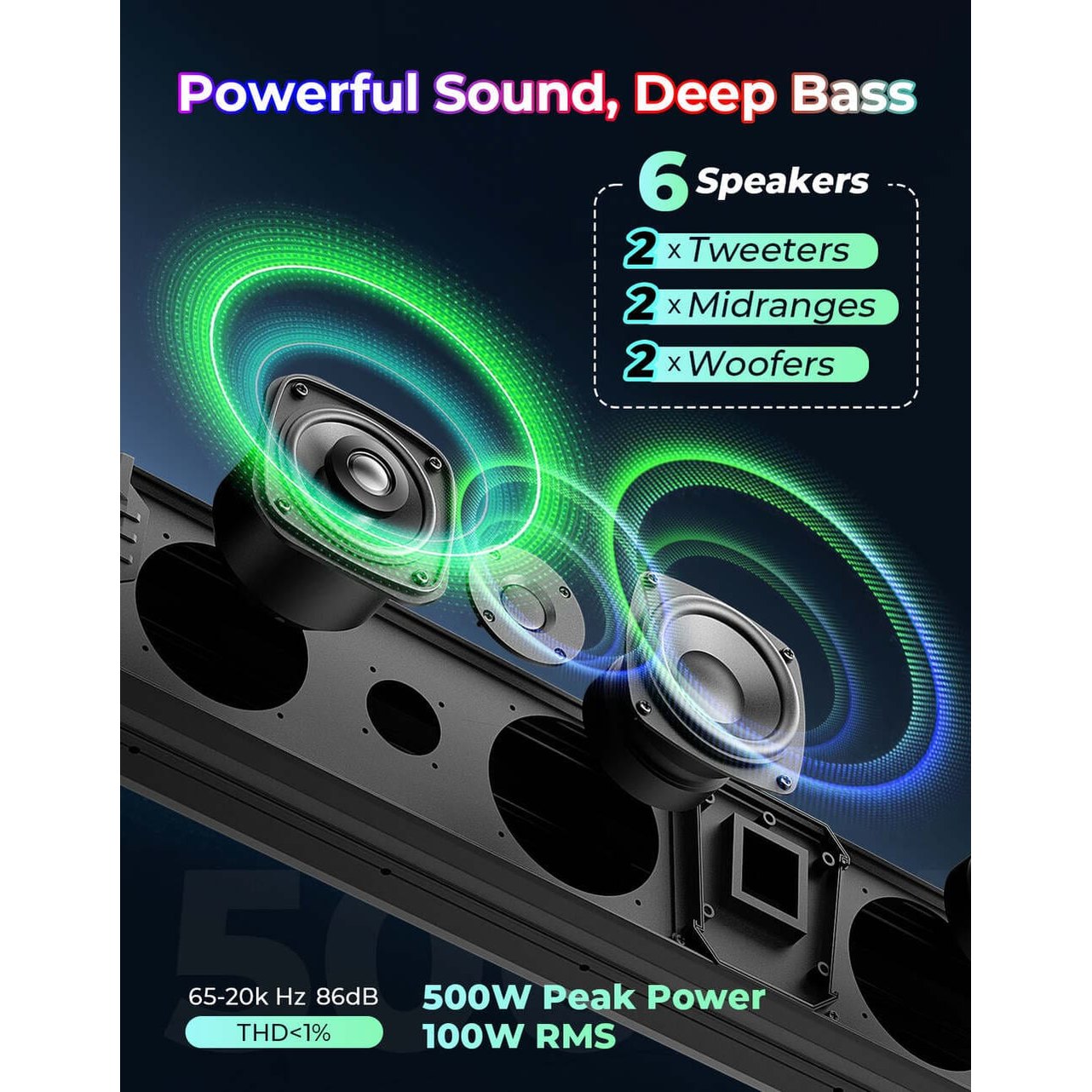 Kemimoto Midnight 80 32" 6 Speaker RGB UTV Sound Bar