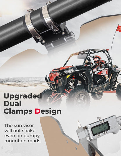 Kemimoto Oversized Upgraded UTV Sun Visor Mirror for 1.5”-2” Roll Bars