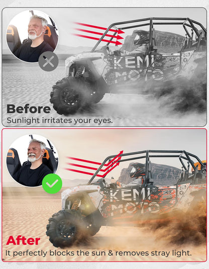 Kemimoto Oversized Upgraded UTV Sun Visor Mirror for 1.5”-2” Roll Bars