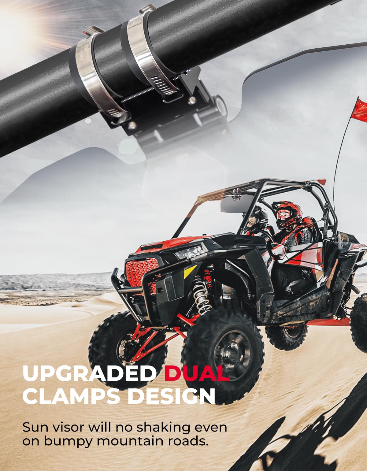Kemimoto Oversized Upgraded UTV Sun Visor Mirror for 1.5”-2” Roll Bars