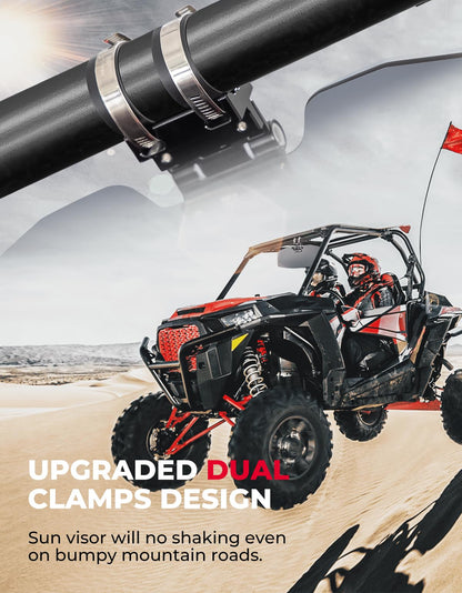 Kemimoto Oversized Upgraded UTV Sun Visor Mirror for 1.5”-2” Roll Bars