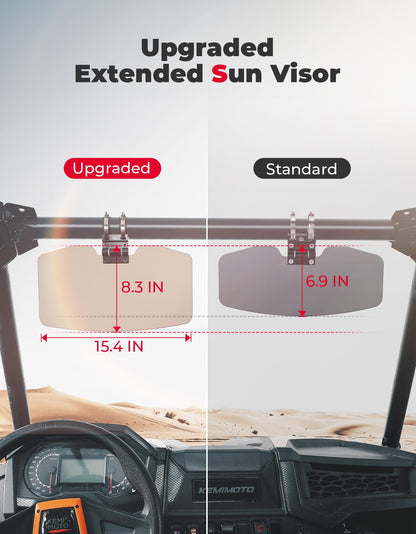 Kemimoto Oversized Upgraded UTV Sun Visor Mirror for 1.5”-2” Roll Bars