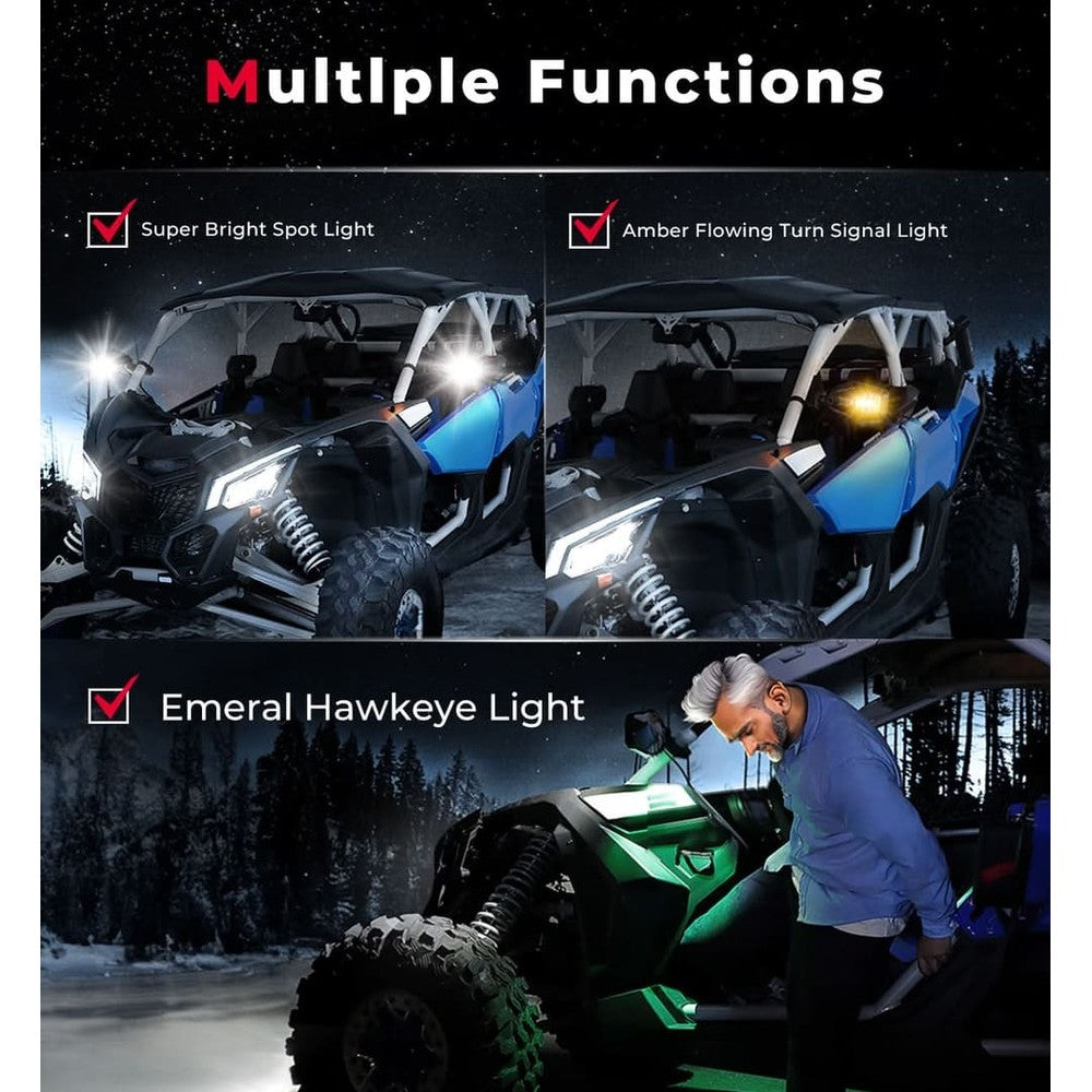 Kemimoto Polaris 1.6"-2" Roll Bar UTV LED Lighted Side Mirrors w/ Flowing Turn Signal