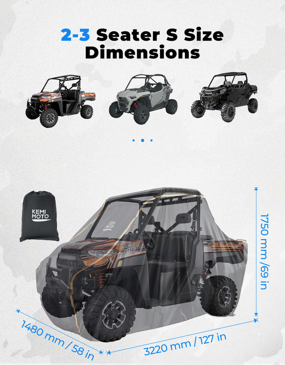 Kemimoto 3000mm UTV 2-Seater Waterproof Cover