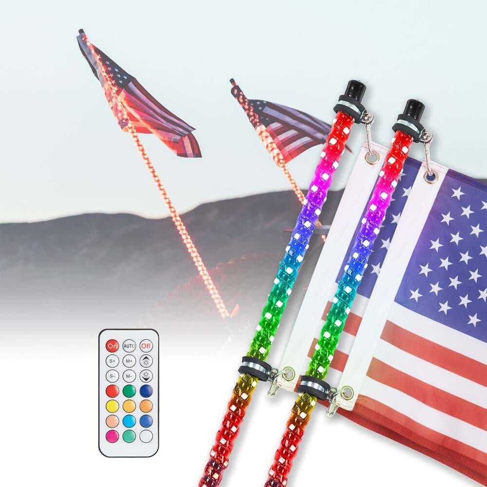 Kemimoto Polaris Ranger 366 Colors 3FT Spiral Whip Light w/ RF Remote Control - 2 Pcs