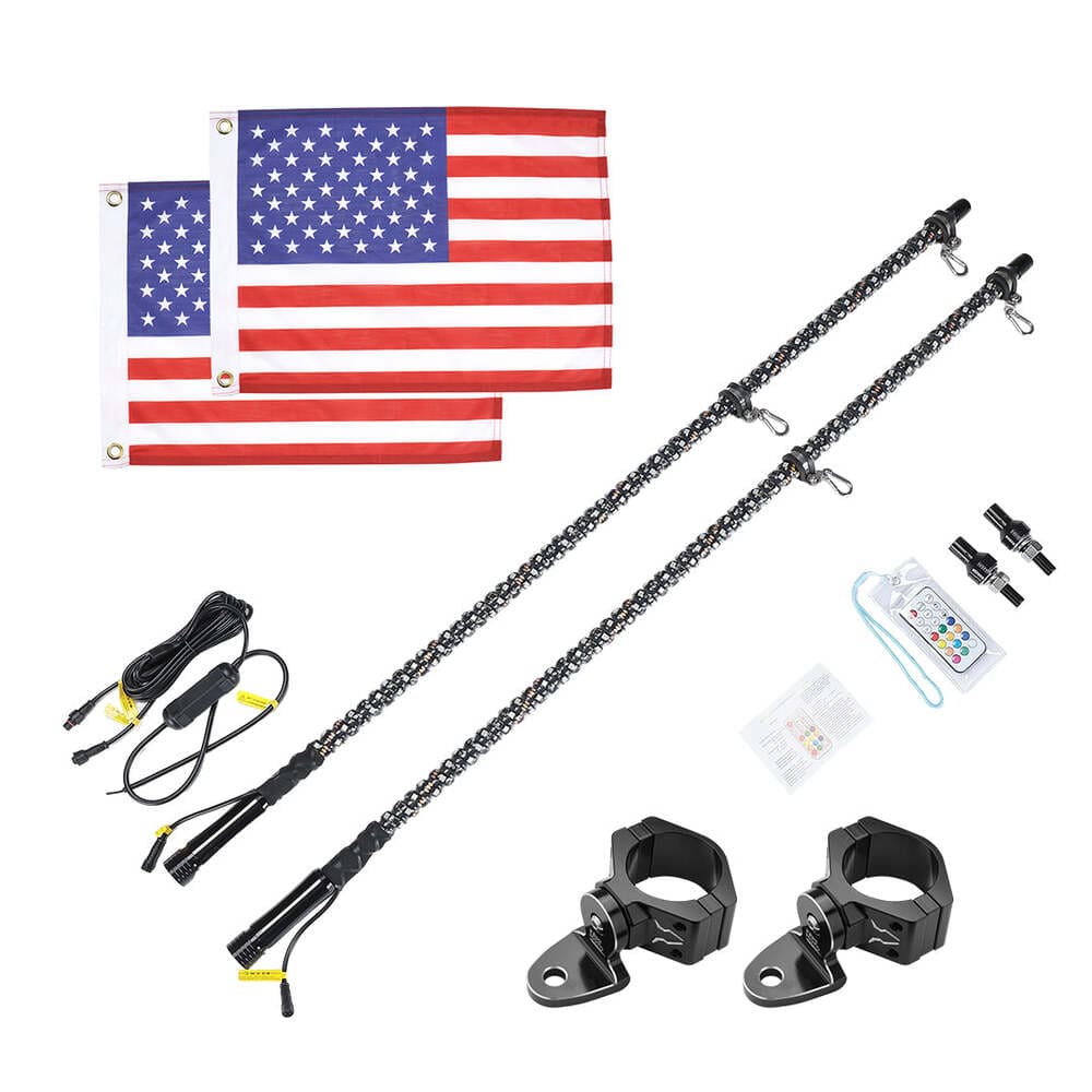 Kemimoto Polaris Ranger 366 Colors 3FT Spiral Whip Light w/ RF Remote Control - 2 Pcs