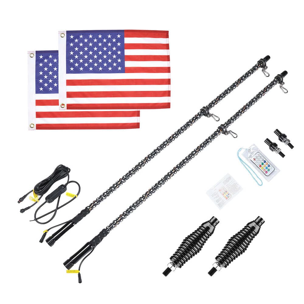 Kemimoto Polaris Ranger 366 Colors 3FT Spiral Whip Light w/ RF Remote Control - 2 Pcs