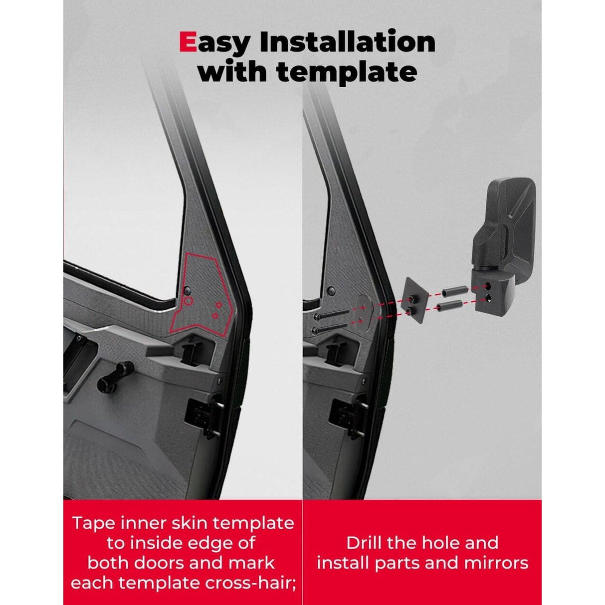 Kemimoto Polaris Ranger Door Mounted Side View Mirrors - 1 Pair