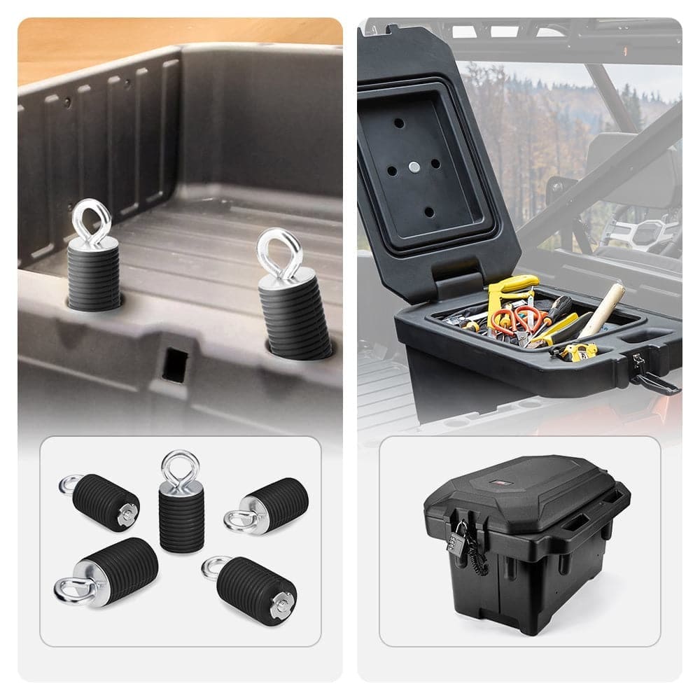 Kemimoto Polaris Ranger 2" Passenger Side Tie Down Anchors & Big Size Cargo Box