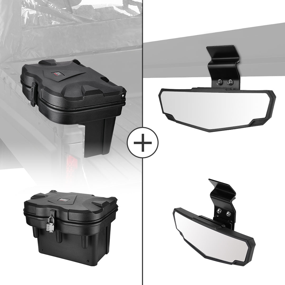 Kemimoto '16-'24 Polaris Ranger XP 1000 Cargo Storage Device Tool Box & Rear Mirror View
